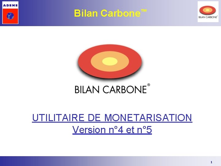 Bilan Carbone™ UTILITAIRE DE MONETARISATION Version n° 4 et n° 5 1 