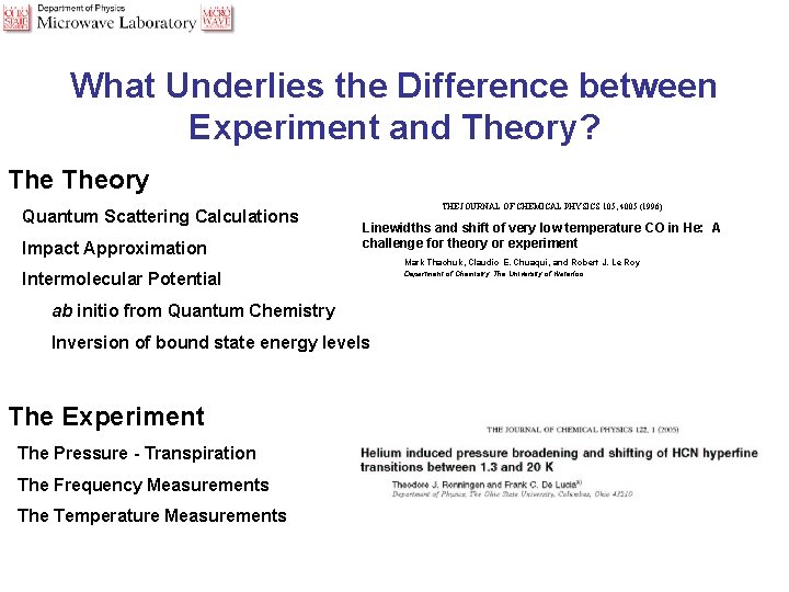 What Underlies the Difference between Experiment and Theory? Theory Quantum Scattering Calculations Impact Approximation