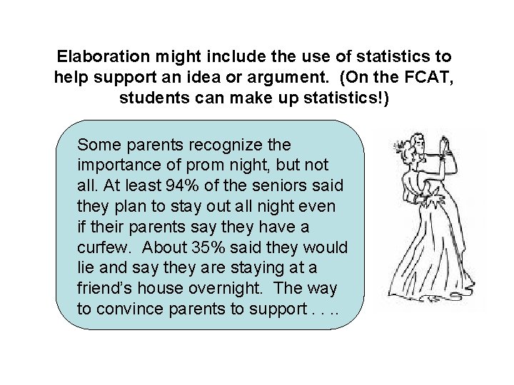 Elaboration might include the use of statistics to help support an idea or argument.