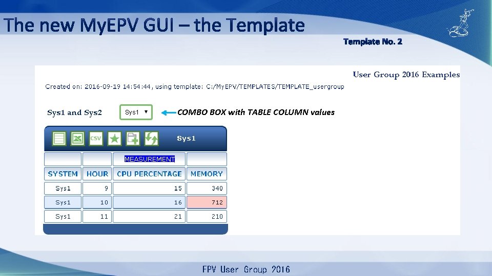 COMBO BOX with TABLE COLUMN values EPV User Group 2016 