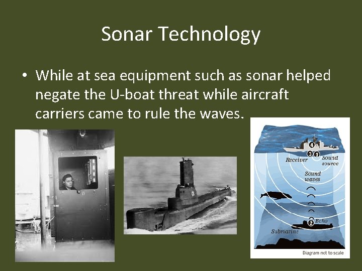 Sonar Technology • While at sea equipment such as sonar helped negate the U-boat