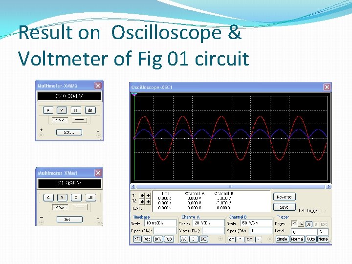 Result on Oscilloscope & Voltmeter of Fig 01 circuit 