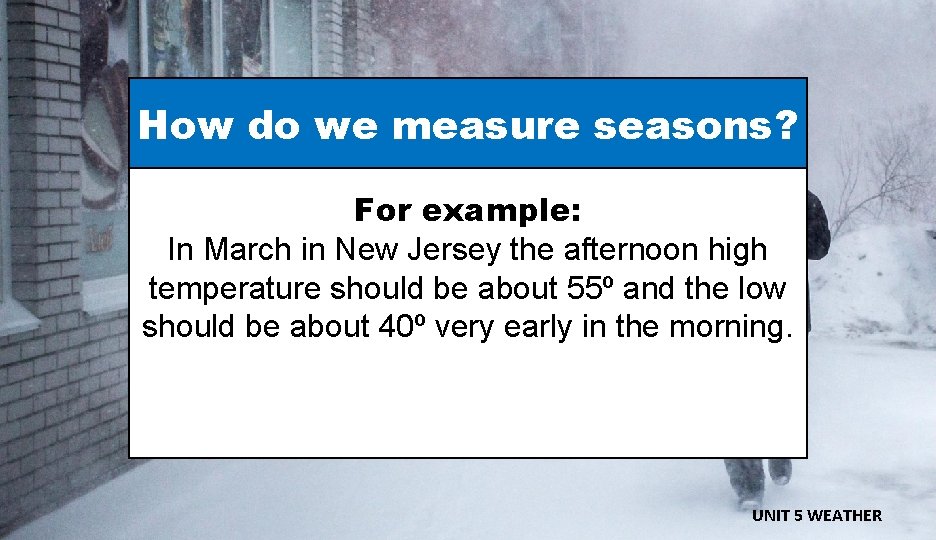 How do we measure seasons? For example: In March in New Jersey the afternoon
