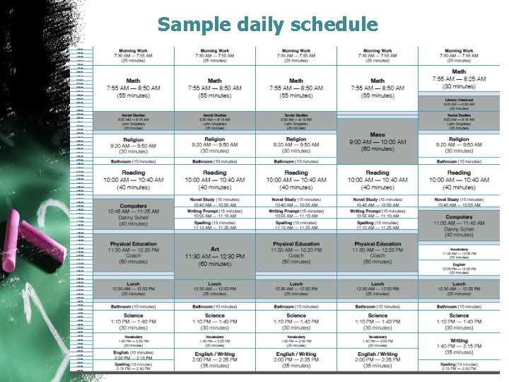 Sample daily schedule 