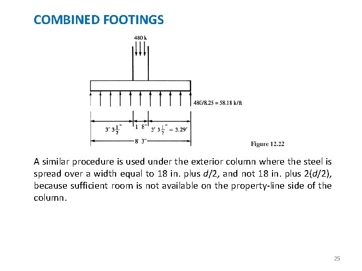COMBINED FOOTINGS A similar procedure is used under the exterior column where the steel