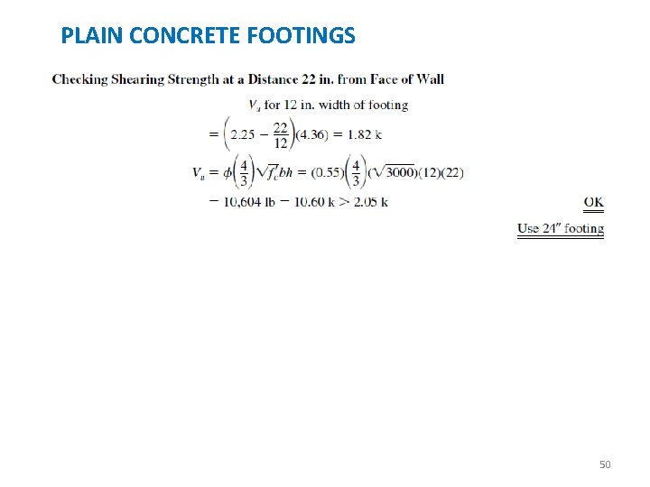 PLAIN CONCRETE FOOTINGS 50 