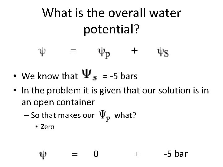 What is the overall water potential? • We know that = -5 bars •