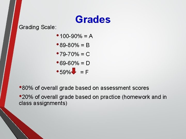 Grading Scale: Grades • 100 -90% = A • 89 -80% = B •