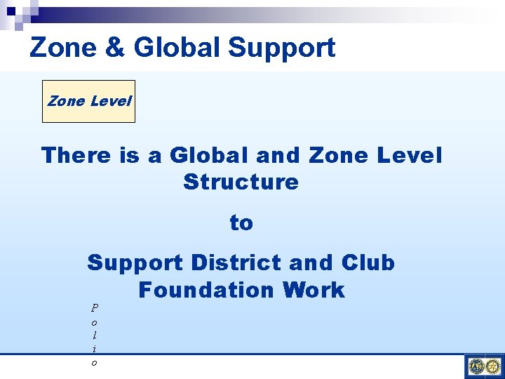 Zone & Global Support Zone Level There is a Global and Zone Level Structure