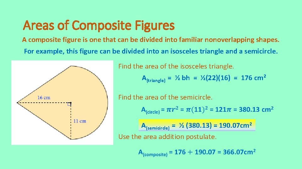 Areas of Composite Figures A composite figure is one that can be divided into