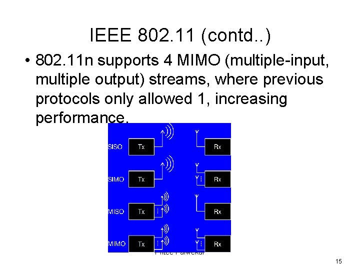 IEEE 802. 11 (contd. . ) • 802. 11 n supports 4 MIMO (multiple-input,