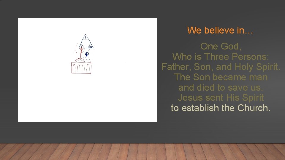 We believe in… One God, Who is Three Persons: Father, Son, and Holy Spirit.
