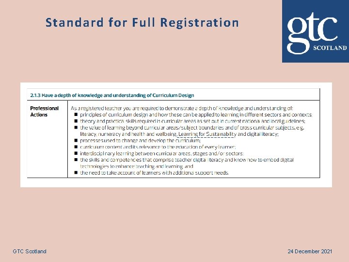 Standard for Full Registration GTC Scotland 24 December 2021 