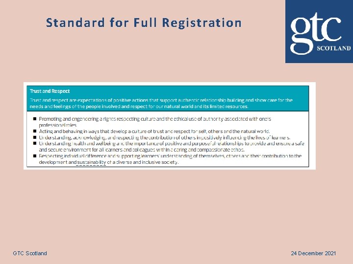 Standard for Full Registration GTC Scotland 24 December 2021 