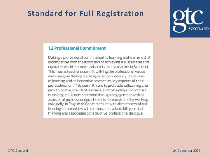 Standard for Full Registration GTC Scotland 24 December 2021 