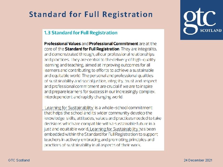 Standard for Full Registration GTC Scotland 24 December 2021 