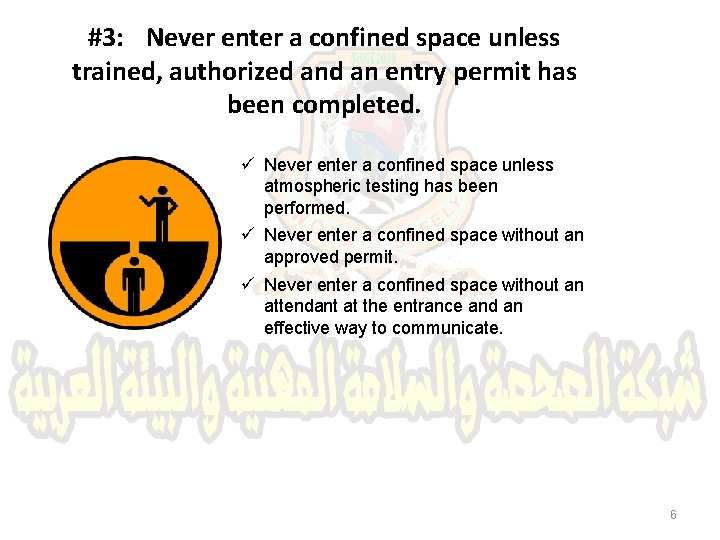 #3: Never enter a confined space unless trained, authorized an entry permit has been