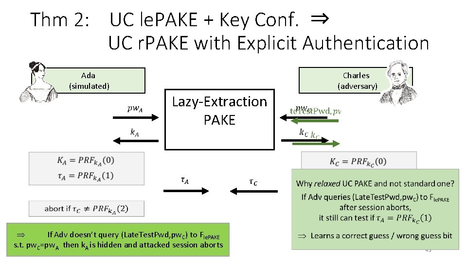 Thm 2: UC le. PAKE + Key Conf. ⇒ UC r. PAKE with Explicit