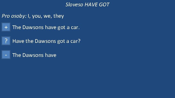 Sloveso HAVE GOT Pro osoby: I, you, we, they + The Dawsons have got