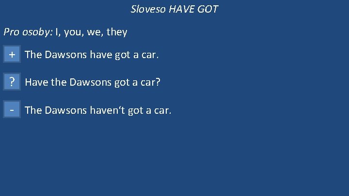 Sloveso HAVE GOT Pro osoby: I, you, we, they + The Dawsons have got