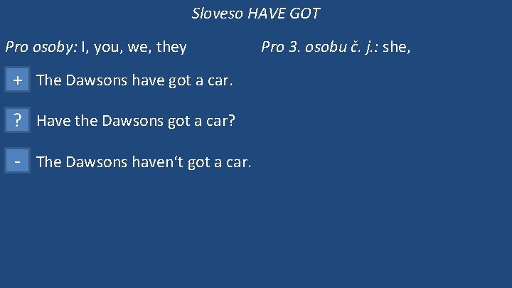 Sloveso HAVE GOT Pro osoby: I, you, we, they + The Dawsons have got