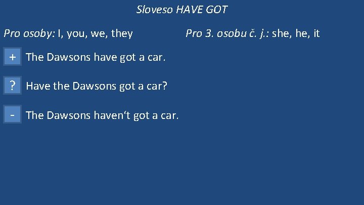 Sloveso HAVE GOT Pro osoby: I, you, we, they + The Dawsons have got