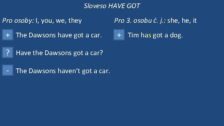 Sloveso HAVE GOT Pro osoby: I, you, we, they + The Dawsons have got