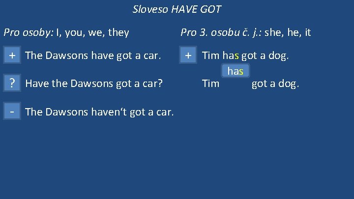 Sloveso HAVE GOT Pro osoby: I, you, we, they + The Dawsons have got