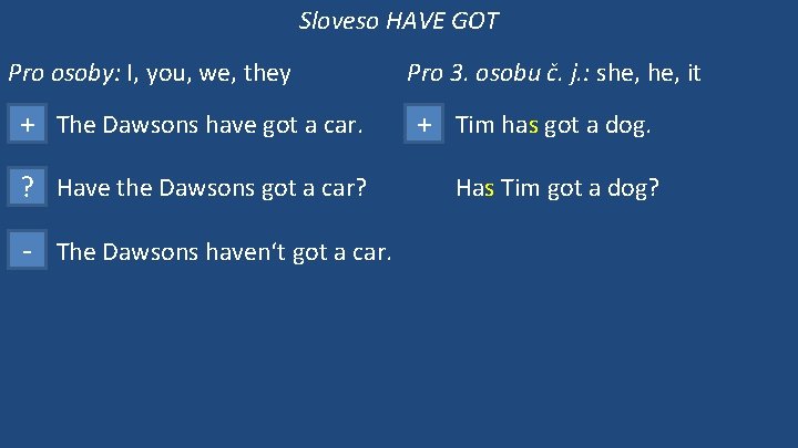 Sloveso HAVE GOT Pro osoby: I, you, we, they + The Dawsons have got