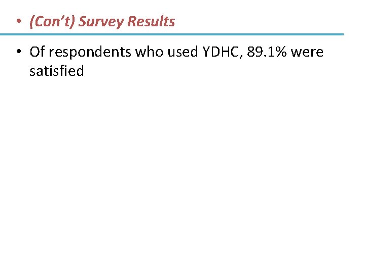  • (Con’t) Survey Results • Of respondents who used YDHC, 89. 1% were