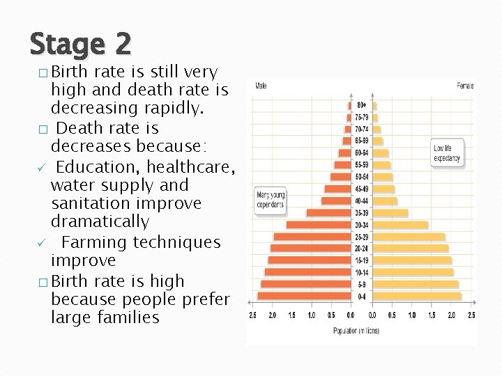 Stage 2 � Birth rate is still very high and death rate is decreasing