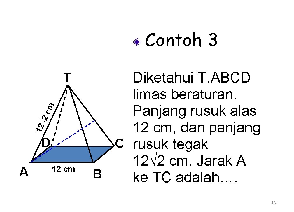 Contoh 3 12 √ 2 c m T D A 12 cm Diketahui T.