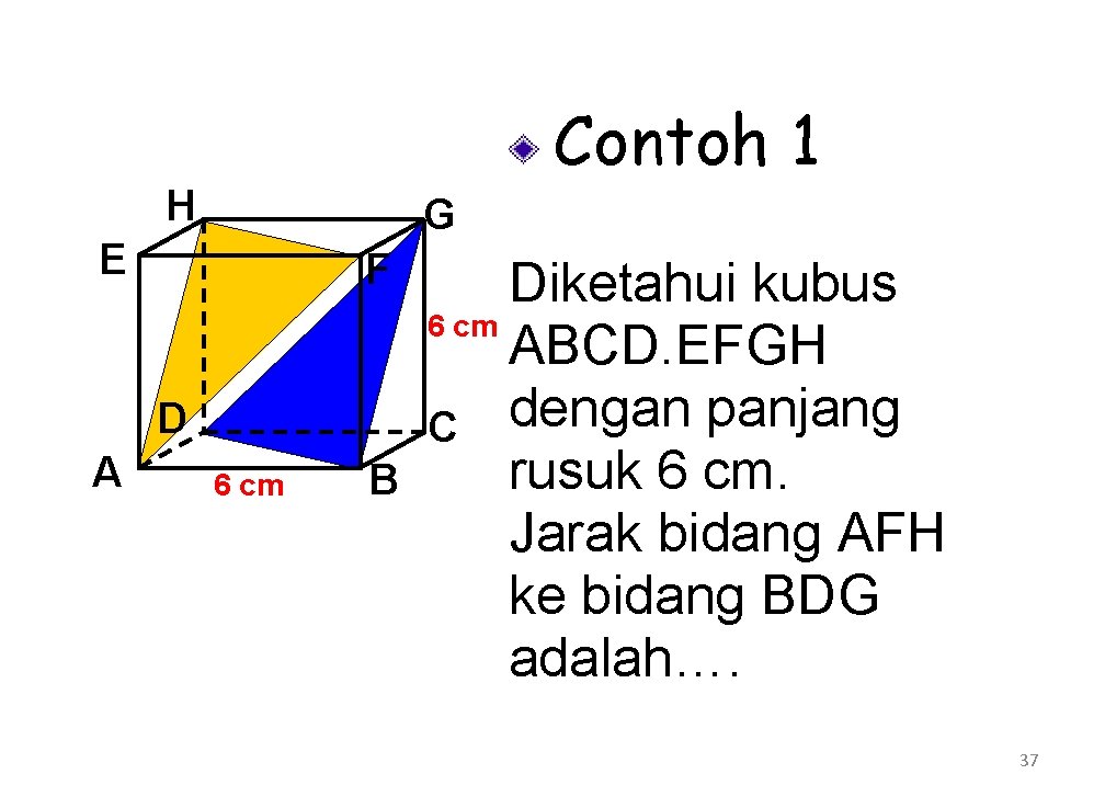 Contoh 1 H G E F D A 6 cm B Diketahui kubus 6