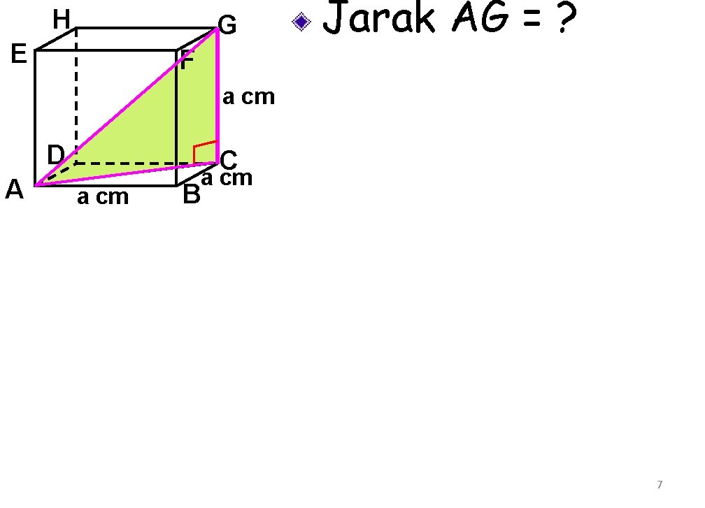 H G E Jarak AG = ? F a cm D A C a