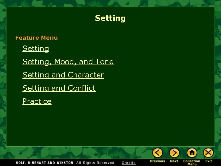 Setting Feature Menu Setting, Mood, and Tone Setting and Character Setting and Conflict Practice