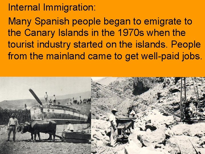 Internal Immigration: Many Spanish people began to emigrate to the Canary Islands in the