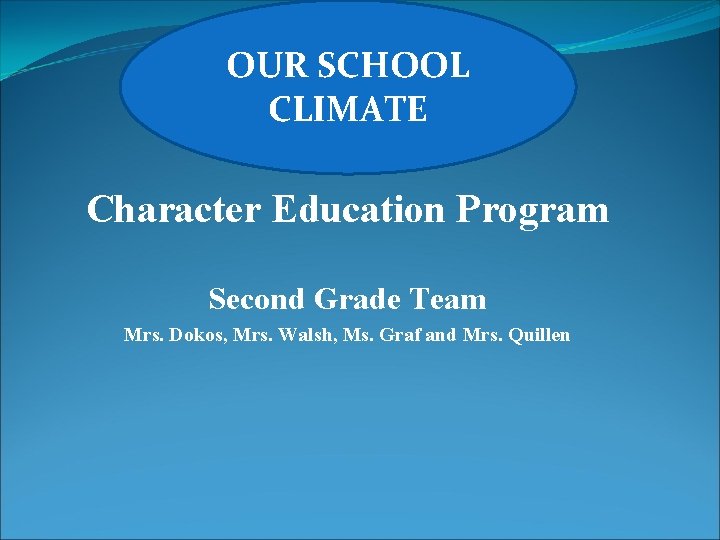 OUR SCHOOL CLIMATE Character Education Program Second Grade Team Mrs. Dokos, Mrs. Walsh, Ms.