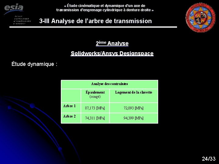  « Étude cinématique et dynamique d’un axe de transmission d’engrenage cylindrique à denture