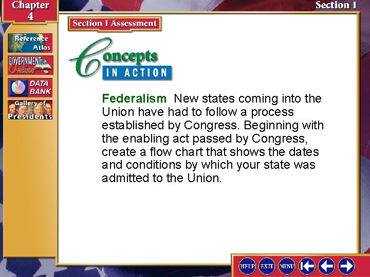 Federalism New states coming into the Union have had to follow a process established