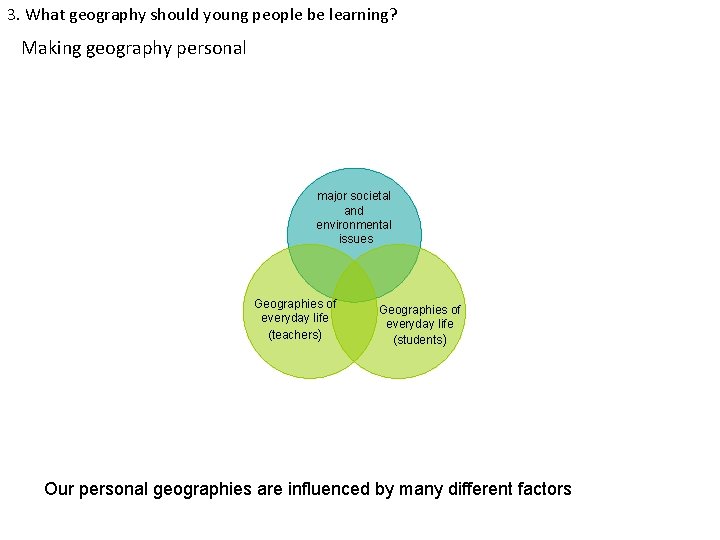 3. What geography should young people be learning? Making geography personal major societal and