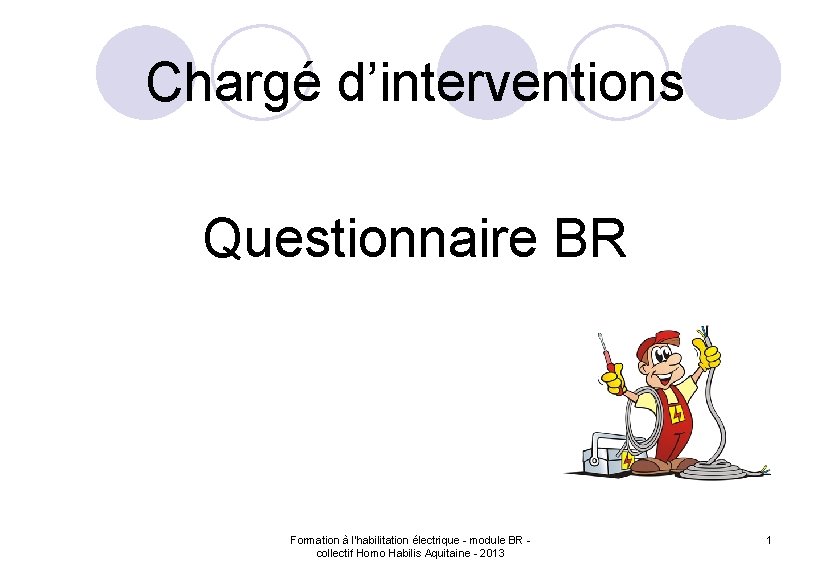 Chargé d’interventions Questionnaire BR Formation à l'habilitation électrique - module BR collectif Homo Habilis