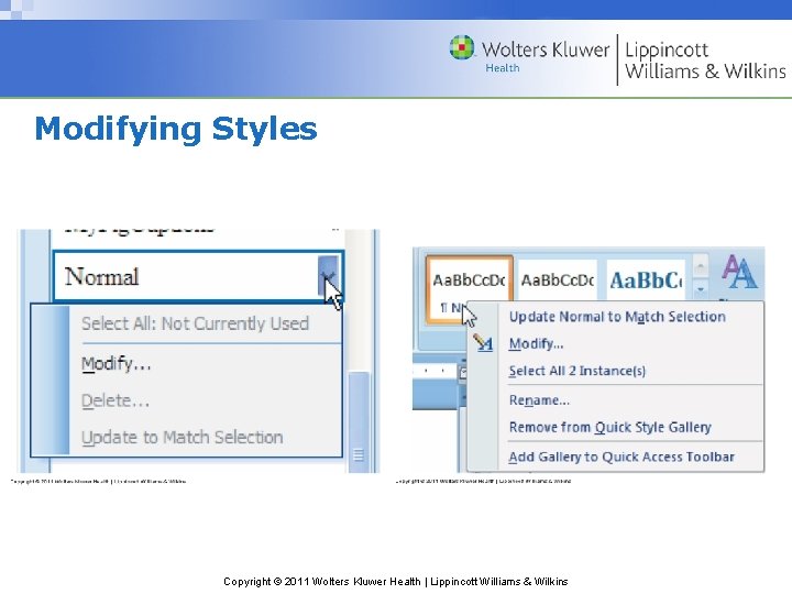 Modifying Styles Copyright © 2011 Wolters Kluwer Health | Lippincott Williams & Wilkins 