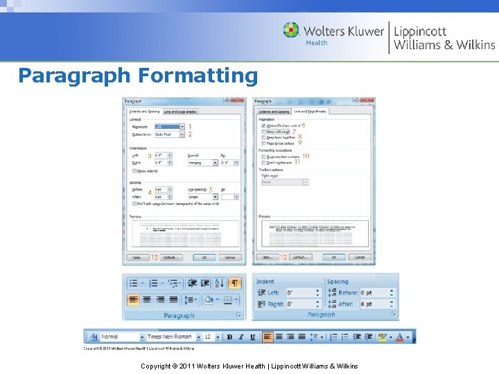 Paragraph Formatting Copyright © 2011 Wolters Kluwer Health | Lippincott Williams & Wilkins 