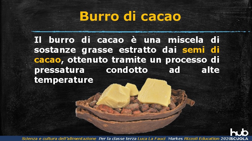 Burro di cacao Il burro di cacao è una miscela di sostanze grasse estratto