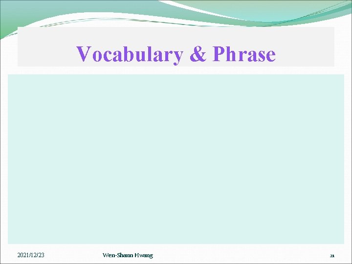 Vocabulary & Phrase 2021/12/23 Wen-Shann Hwang 21 