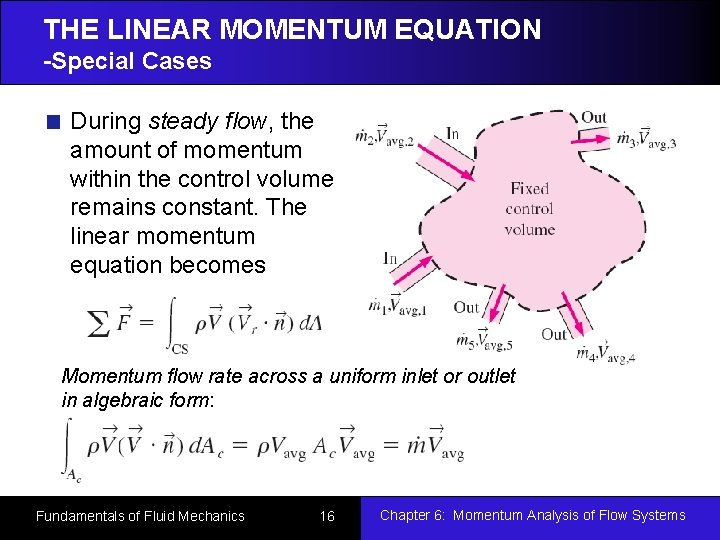 THE LINEAR MOMENTUM EQUATION -Special Cases During steady flow, the amount of momentum within