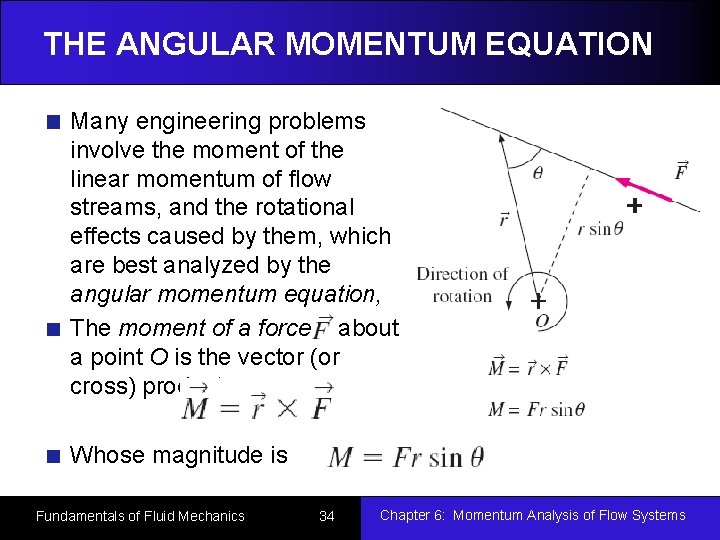 THE ANGULAR MOMENTUM EQUATION Many engineering problems involve the moment of the linear momentum