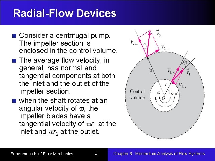 Radial-Flow Devices Consider a centrifugal pump. The impeller section is enclosed in the control