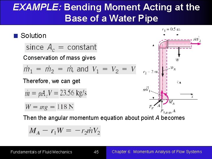 EXAMPLE: Bending Moment Acting at the Base of a Water Pipe Solution Conservation of