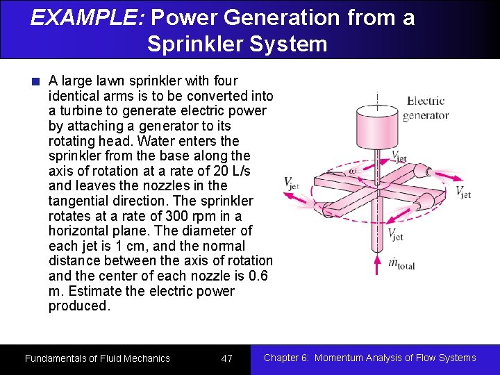 EXAMPLE: Power Generation from a Sprinkler System A large lawn sprinkler with four identical